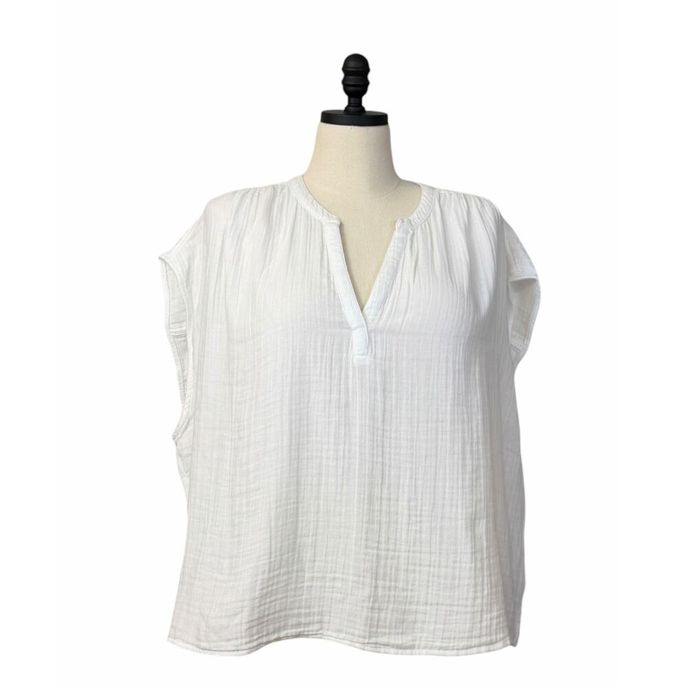 Universal Thread Gauze Blouse XXL White Cotton Popover Cap Sleeve Oversized NWT